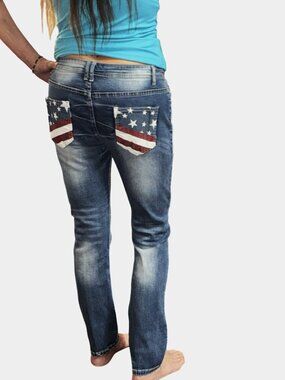 Sz.L*Stars & Stripes Distressed Factory Faded Skinny Jeans